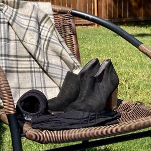 DR SCHOLL’S - Black suede booties. Size 7.5.  Worn once.  Excellent condition.